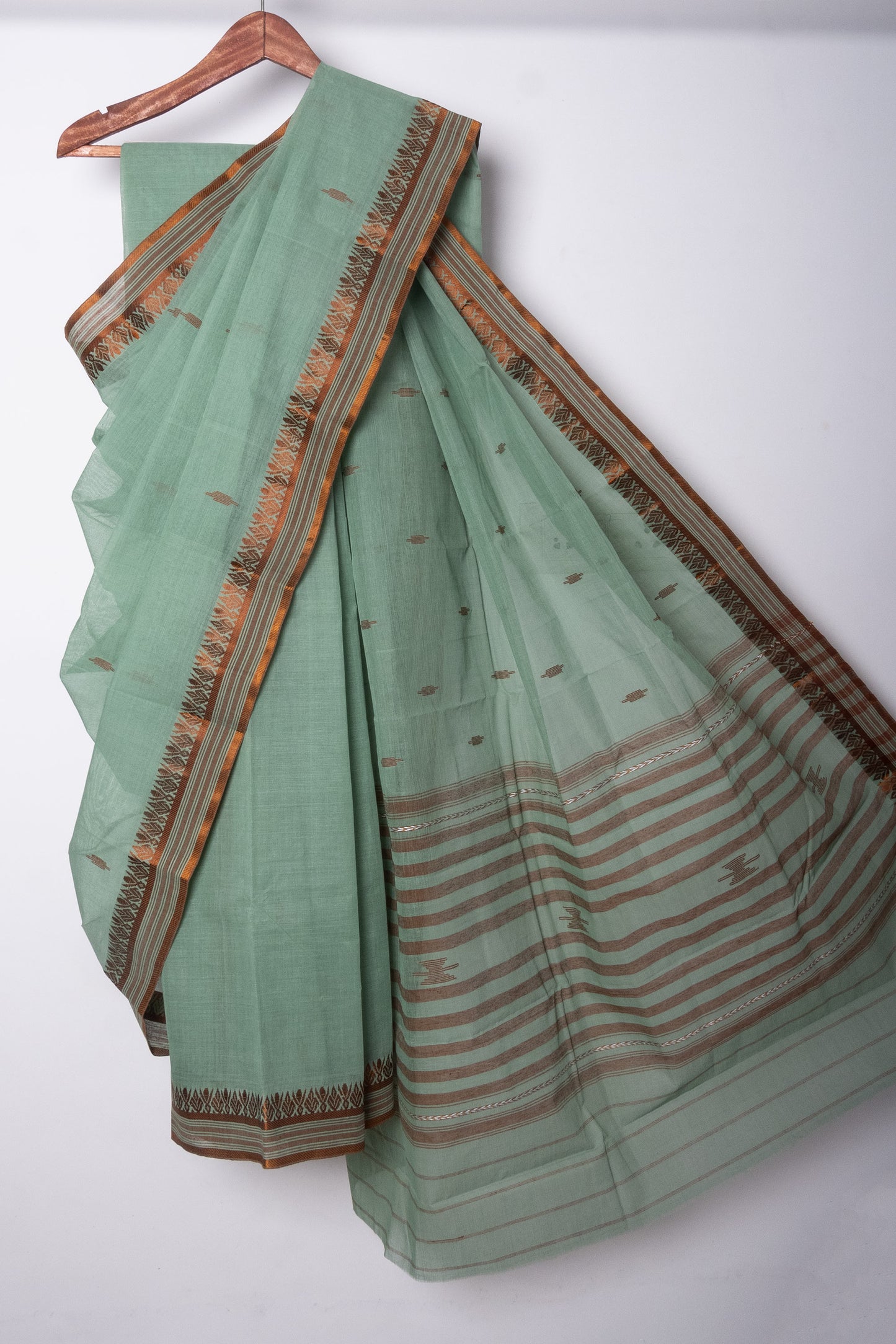 Mint Dhaniakhali Cotton Handloom Saree with Woven Borders