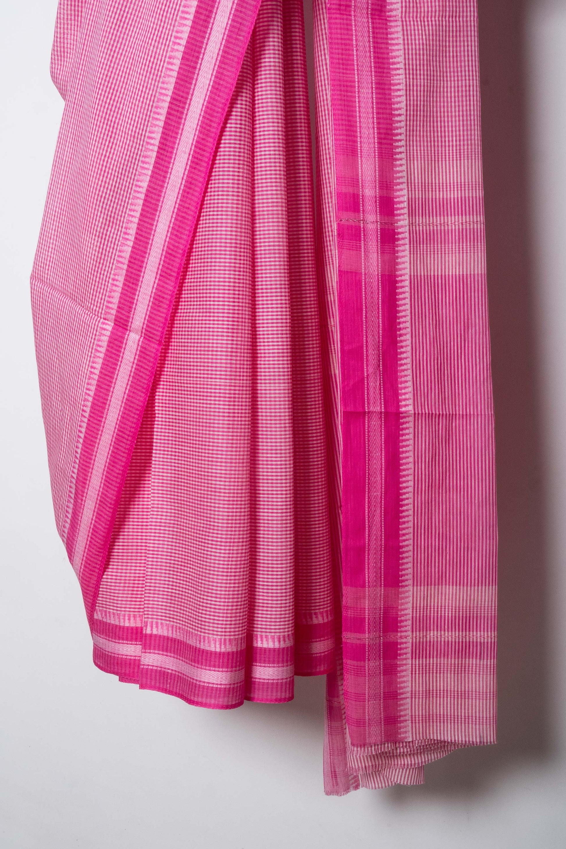 Buy Pink White Cotton Small Check Dhaniakhali Saree with Thin Borders- Mayasha