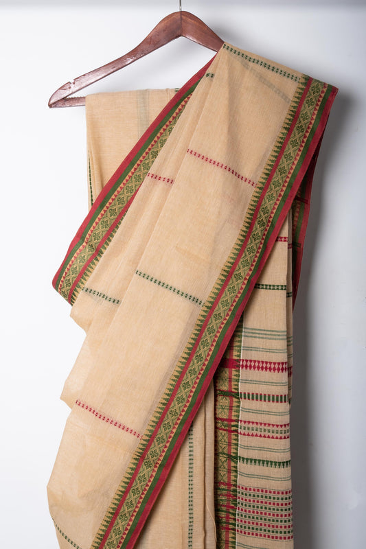 Beige Begumpuri Cotton Handloom Saree with Woven Borders