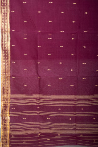 Deep Wine Dhaniakhali Cotton Handloom Saree with Woven Borders