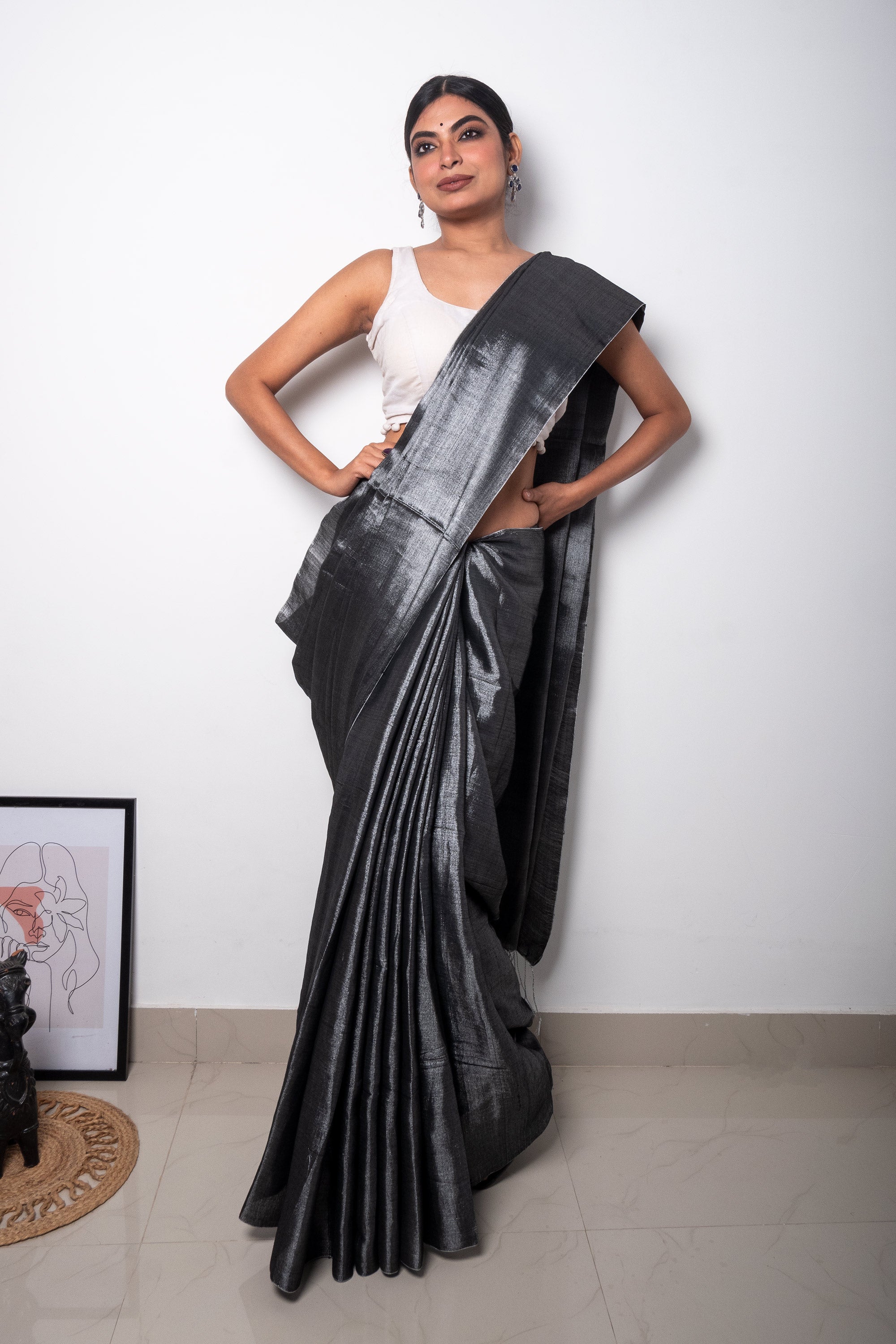 Slate Grey Cotton Tissue Saree