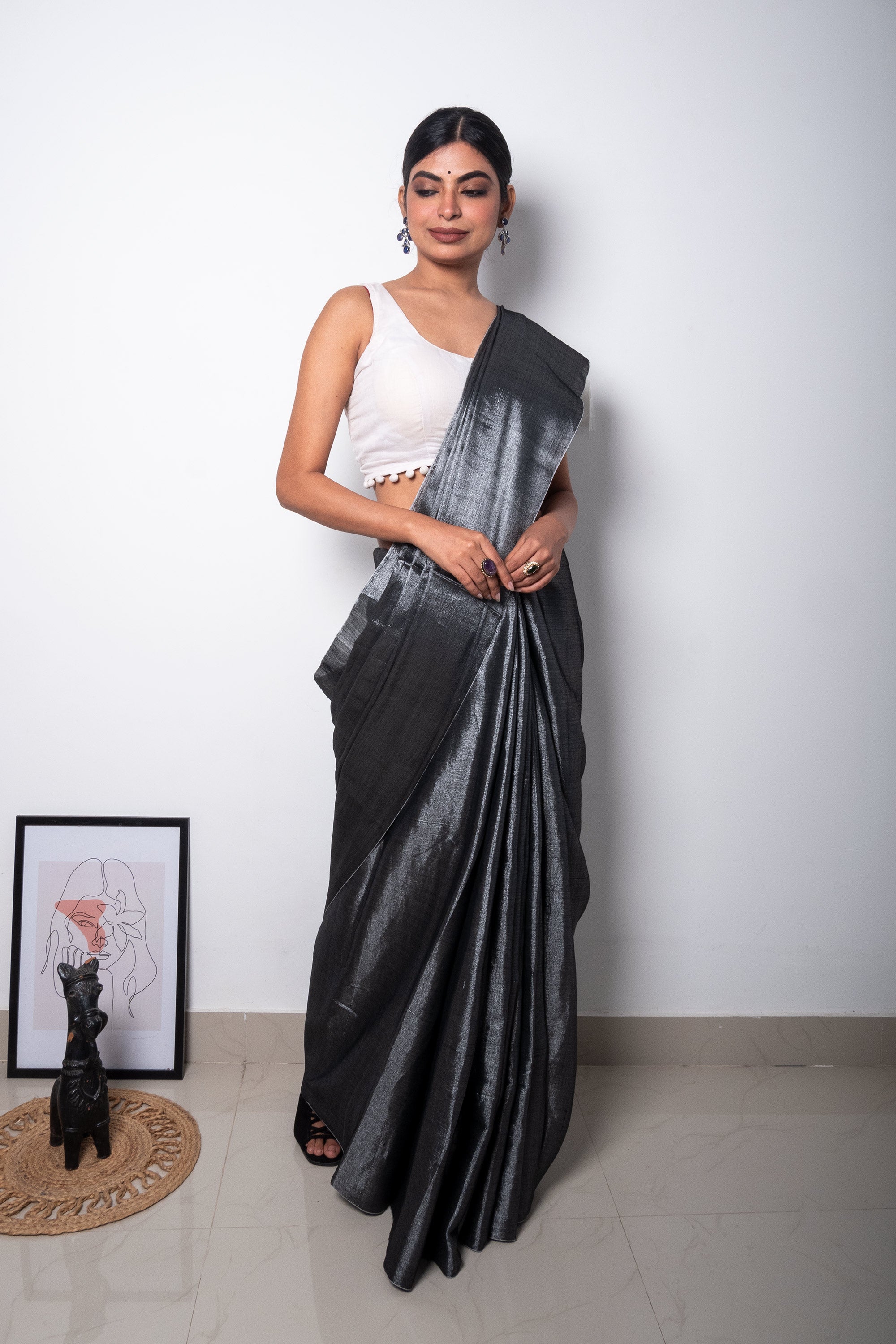 Slate Grey Cotton Tissue Saree