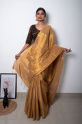 Beige Golden Cotton Tissue Saree