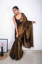 Copper Golden Cotton Tissue Saree