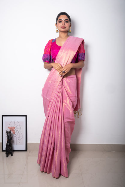 Pink Cotton Tissue Saree