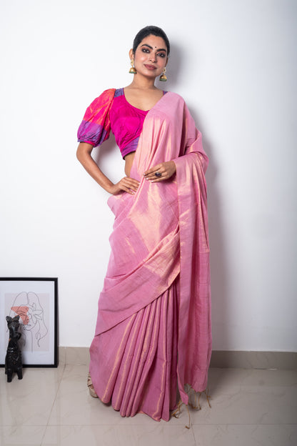 Pink Cotton Tissue Saree