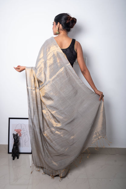 Antique Champagne Cotton Tissue Saree