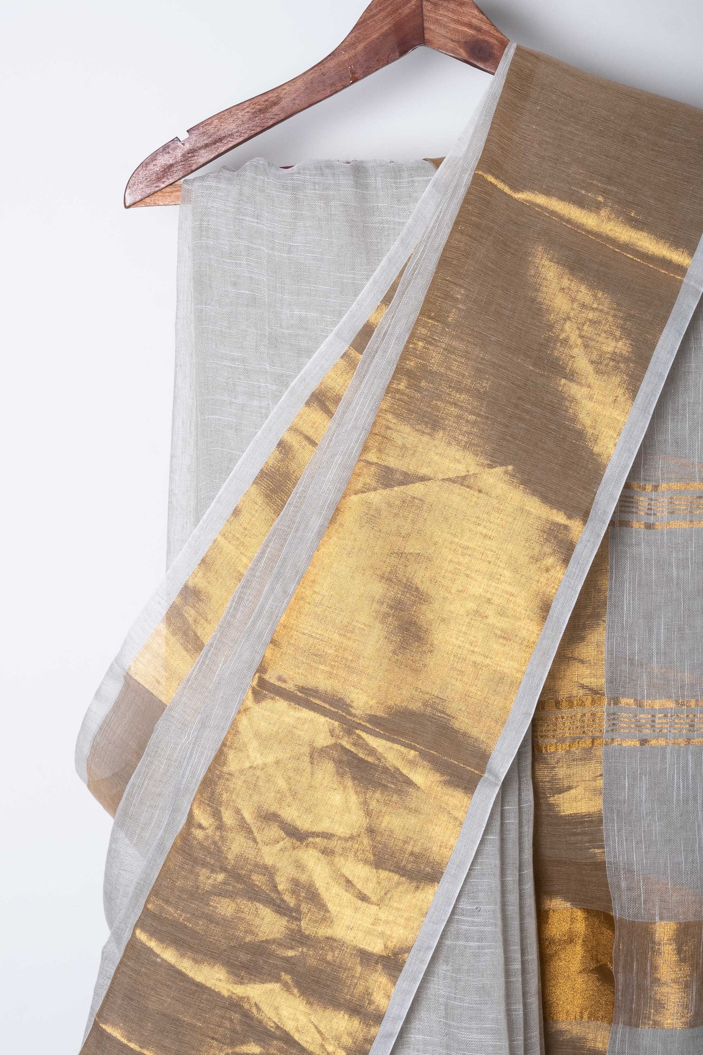 Pastel Grey Linen by Linen Saree with Zari Borders