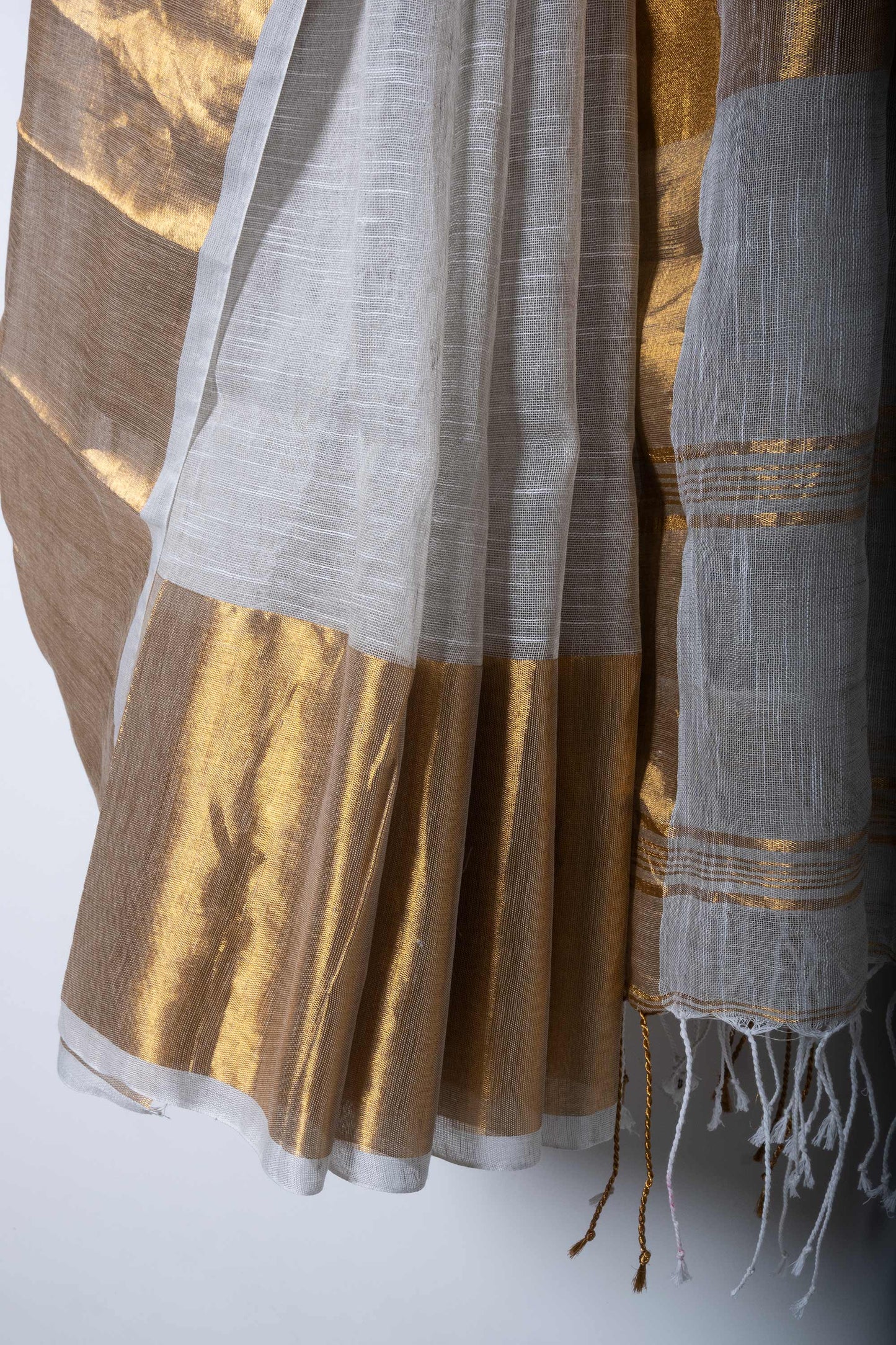 Pastel Grey Linen by Linen Saree with Zari Borders