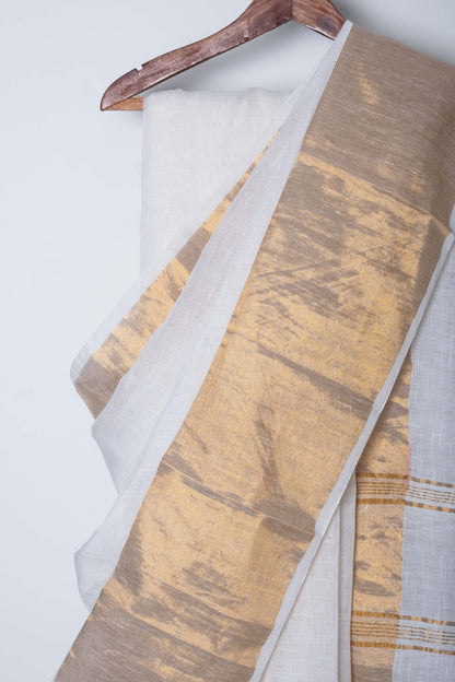 White Linen by Linen Saree with Zari Borders