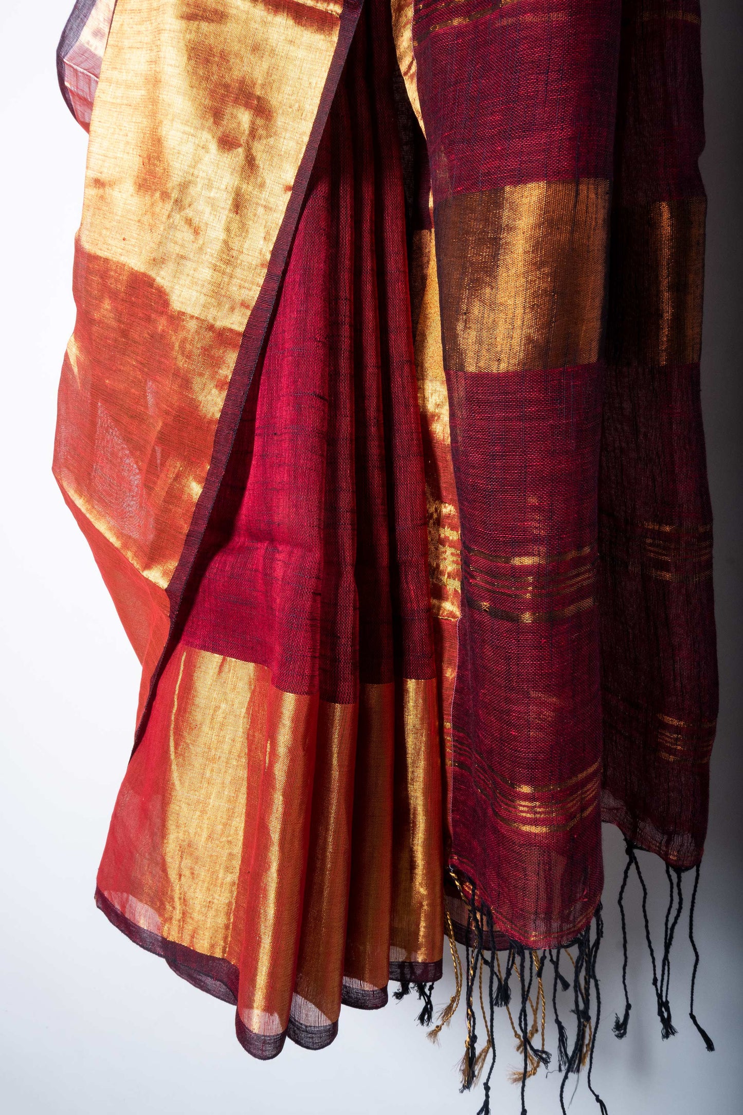 Maroon Linen by Linen Saree with Zari Borders
