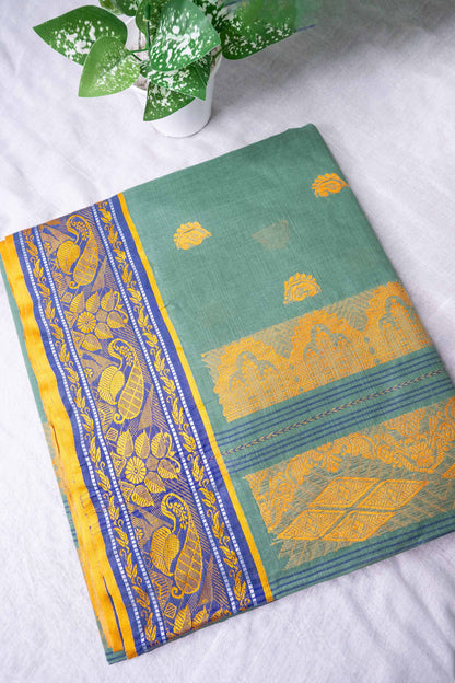 Pastel Green Cotton Handloom Woven Baluchari Saree