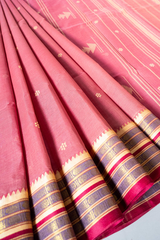 Mauve Cotton Handloom Woven Dhaniakhali Saree