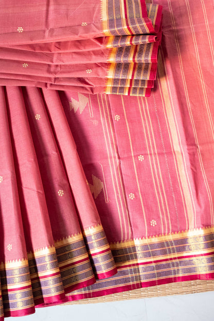 Mauve Cotton Handloom Woven Dhaniakhali Saree