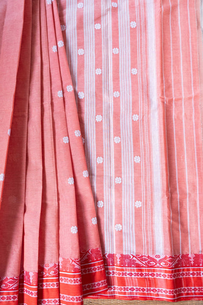 Orange Cotton Handloom Woven Dhaniakhali Saree