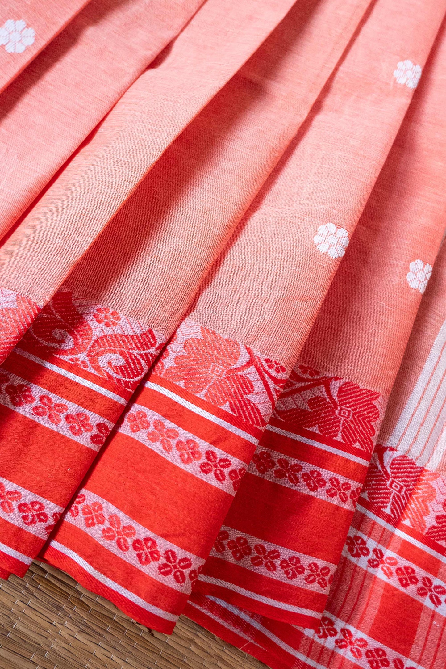 Orange Cotton Handloom Woven Dhaniakhali Saree