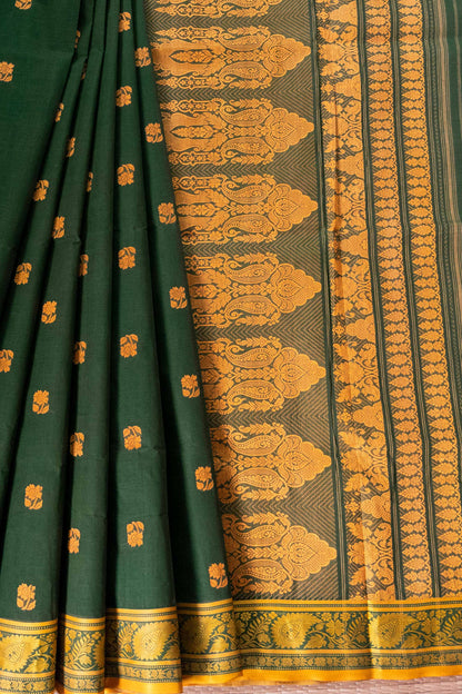 Royal Green Cotton Handloom Woven Baluchari Saree