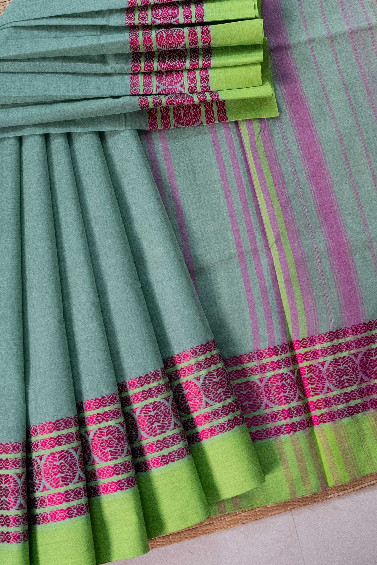 Opal Green Cotton Handloom Woven Dhaniakhali Saree