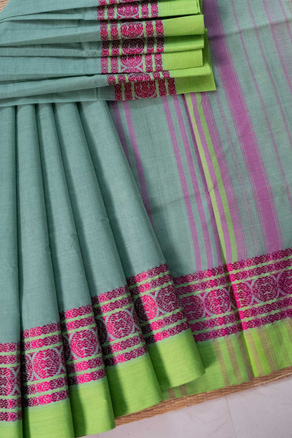Opal Green Cotton Handloom Woven Dhaniakhali Saree