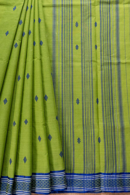 Green Cotton Handloom Woven Dhaniakhali Saree