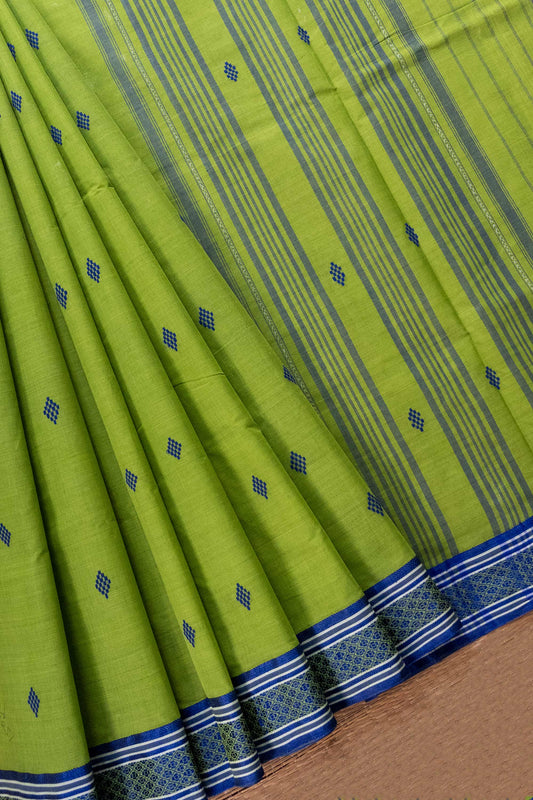 Green Cotton Handloom Woven Dhaniakhali Saree