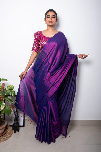 Vivid Violet Cotton Tissue Saree