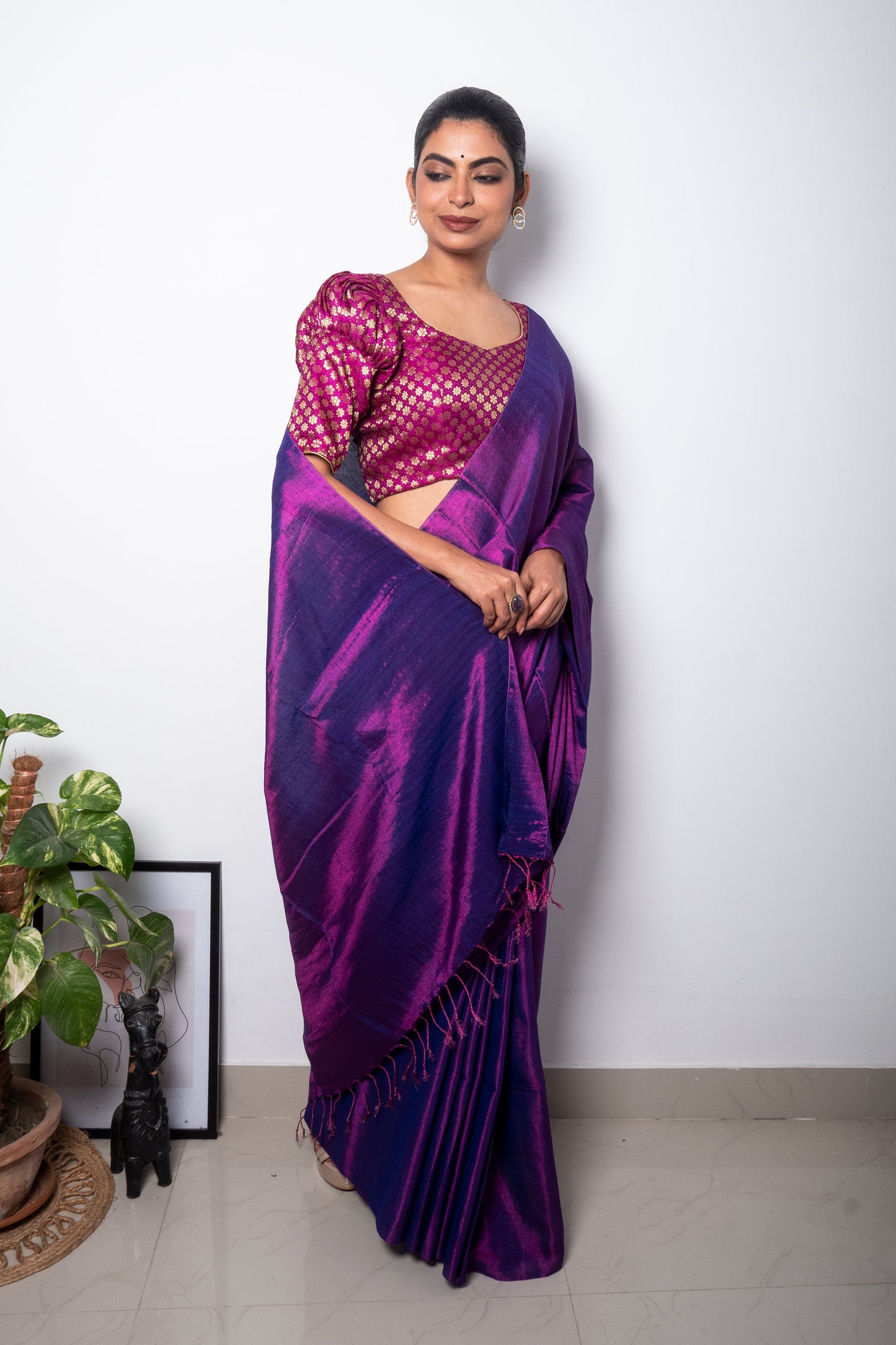 Vivid Violet Cotton Tissue Saree