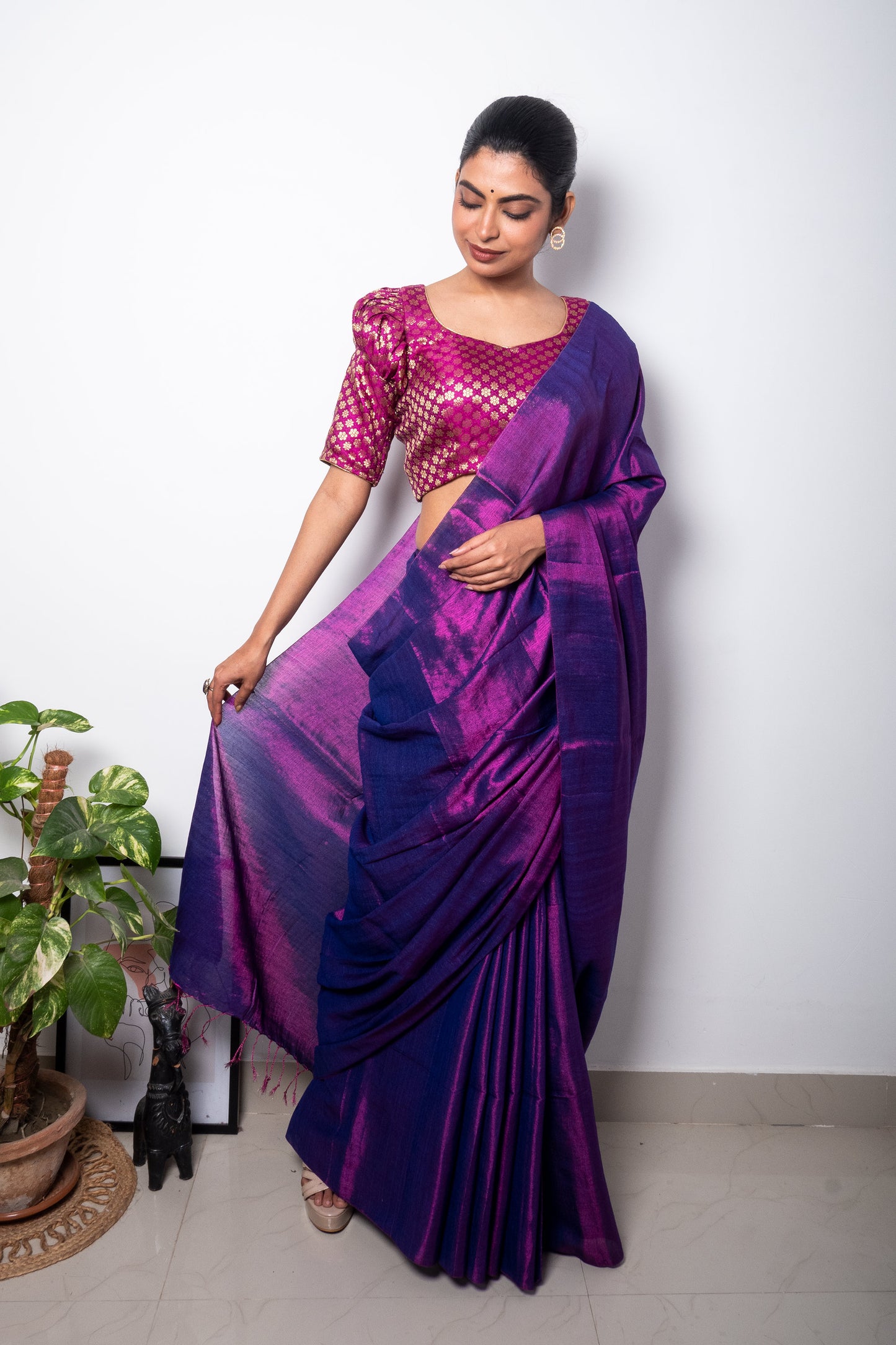 Vivid Violet Cotton Tissue Saree