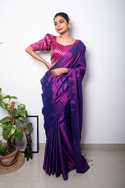 Vivid Violet Cotton Tissue Saree