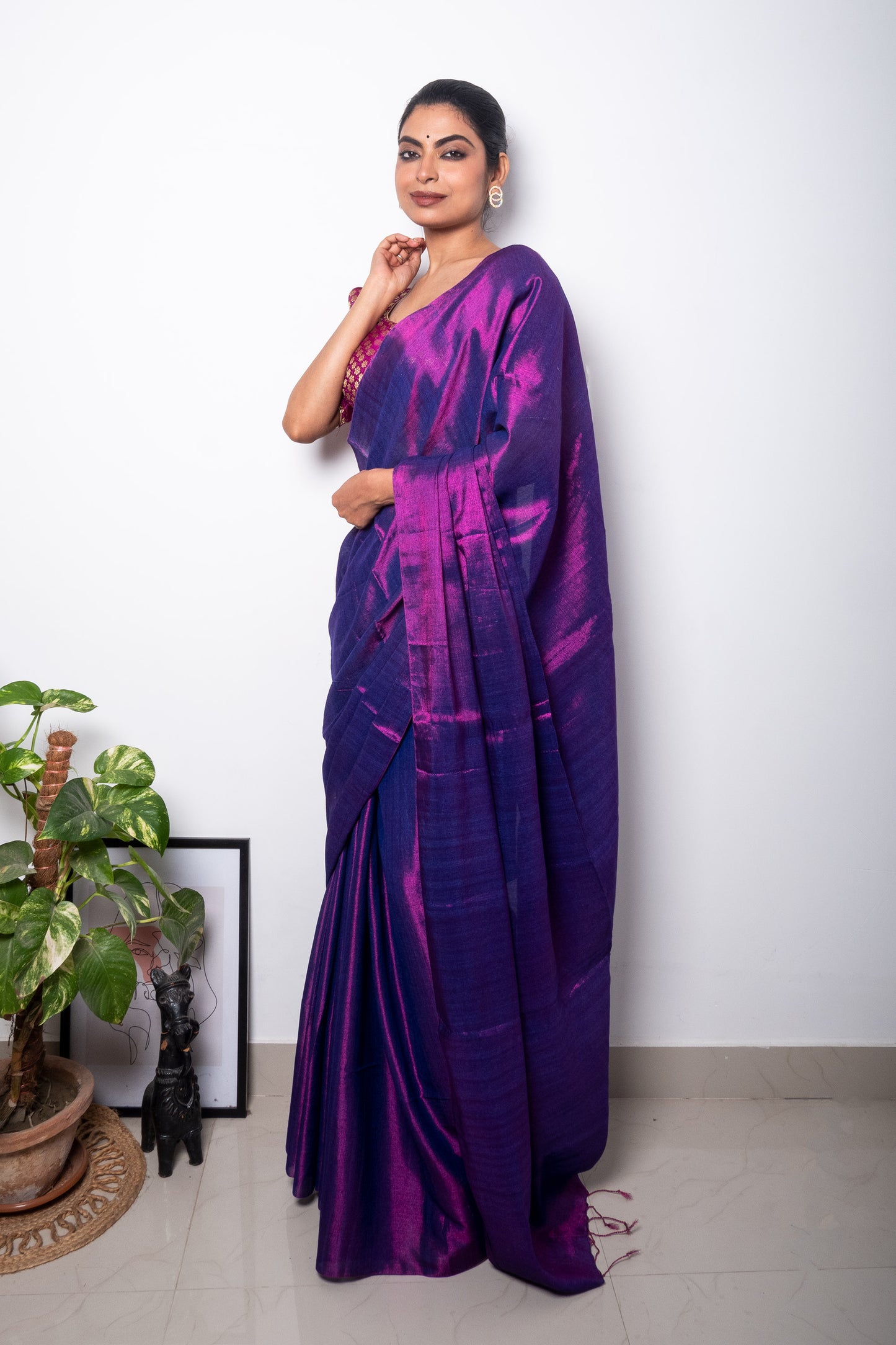 Vivid Violet Cotton Tissue Saree