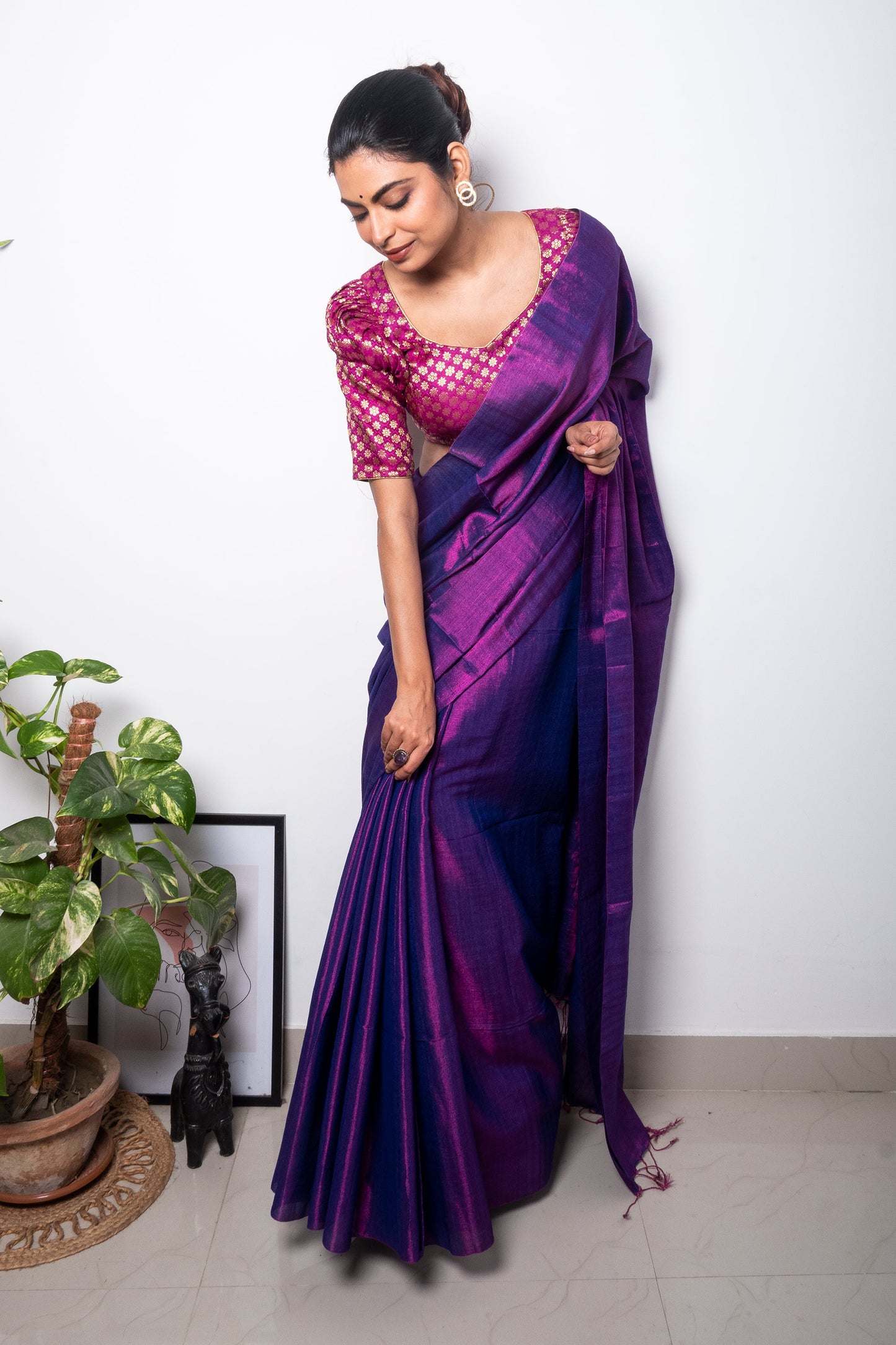 Vivid Violet Cotton Tissue Saree