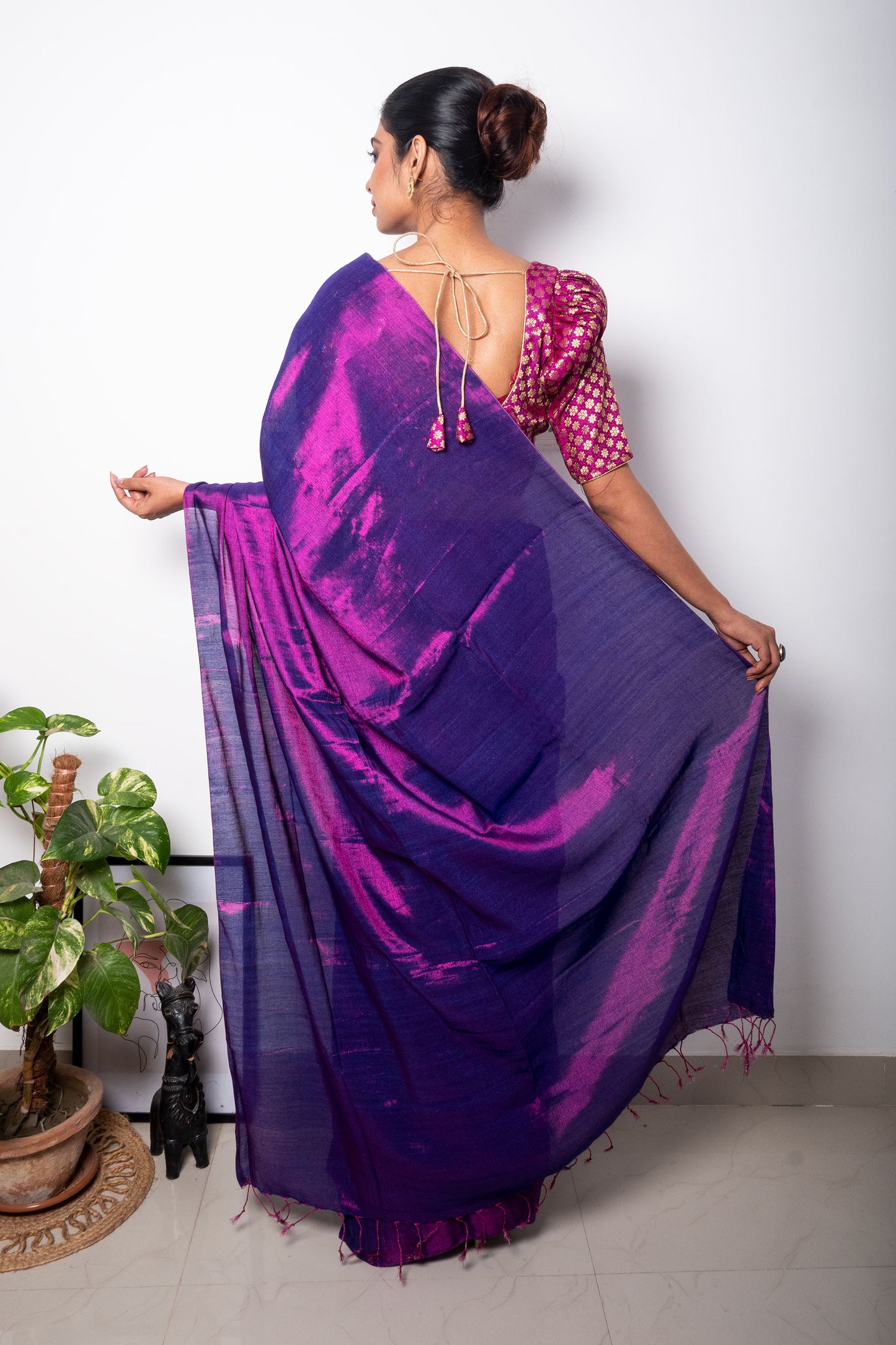 Vivid Violet Cotton Tissue Saree