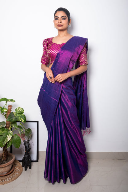 Vivid Violet Cotton Tissue Saree