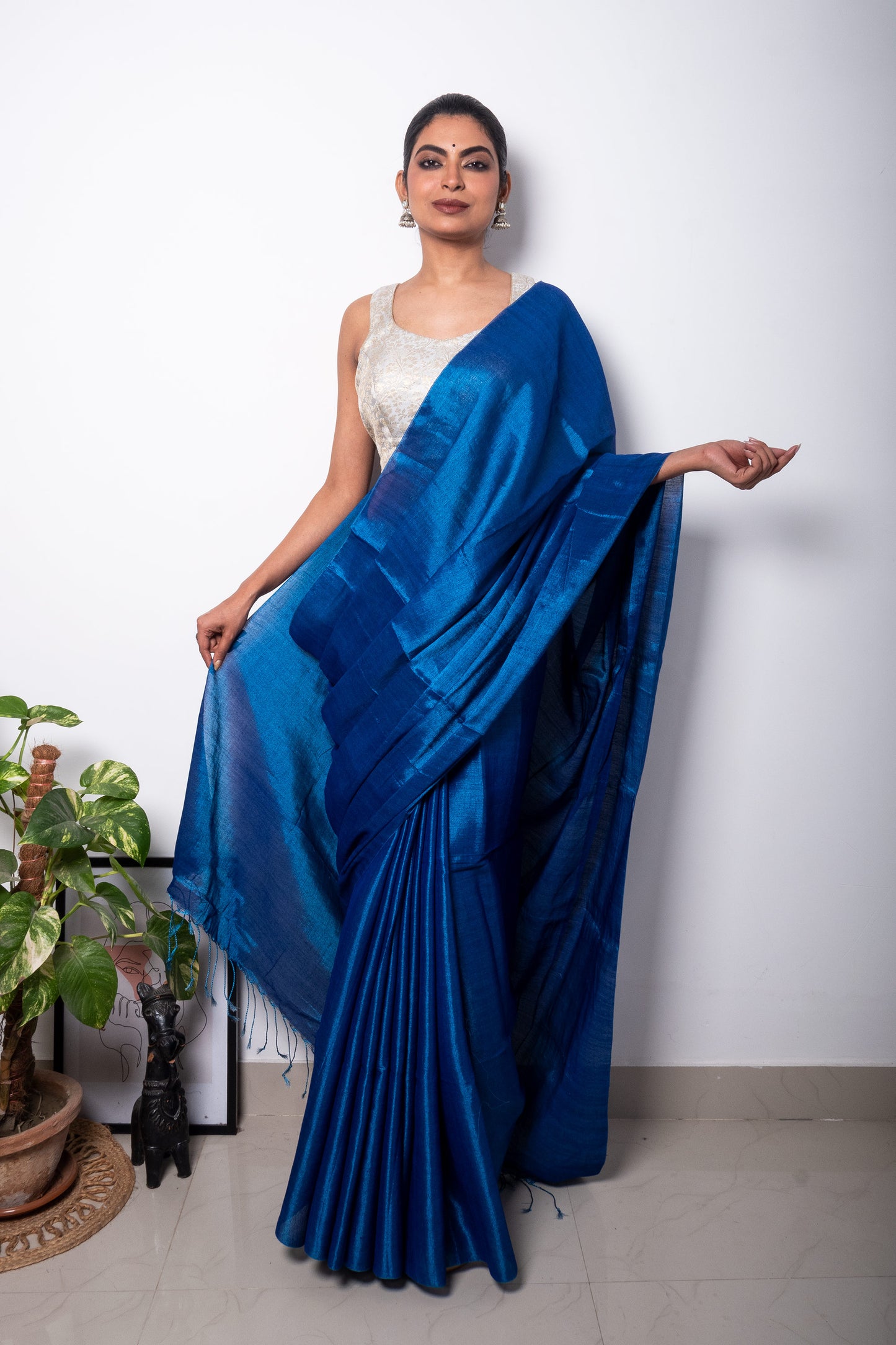 Science Blue Cotton Tissue Saree