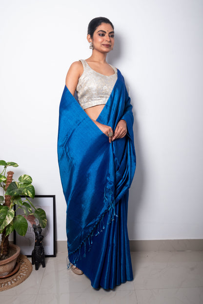 Science Blue Cotton Tissue Saree