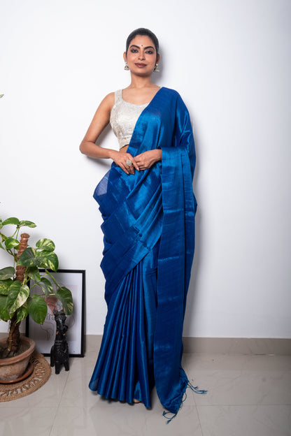 Science Blue Cotton Tissue Saree