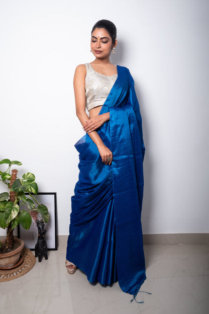 Science Blue Cotton Tissue Saree