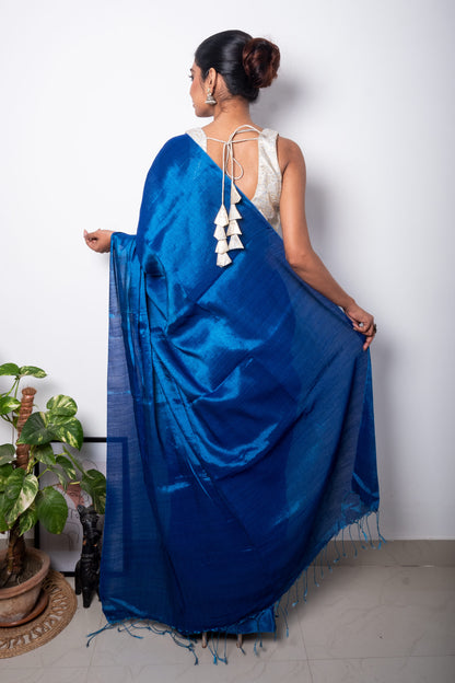 Science Blue Cotton Tissue Saree