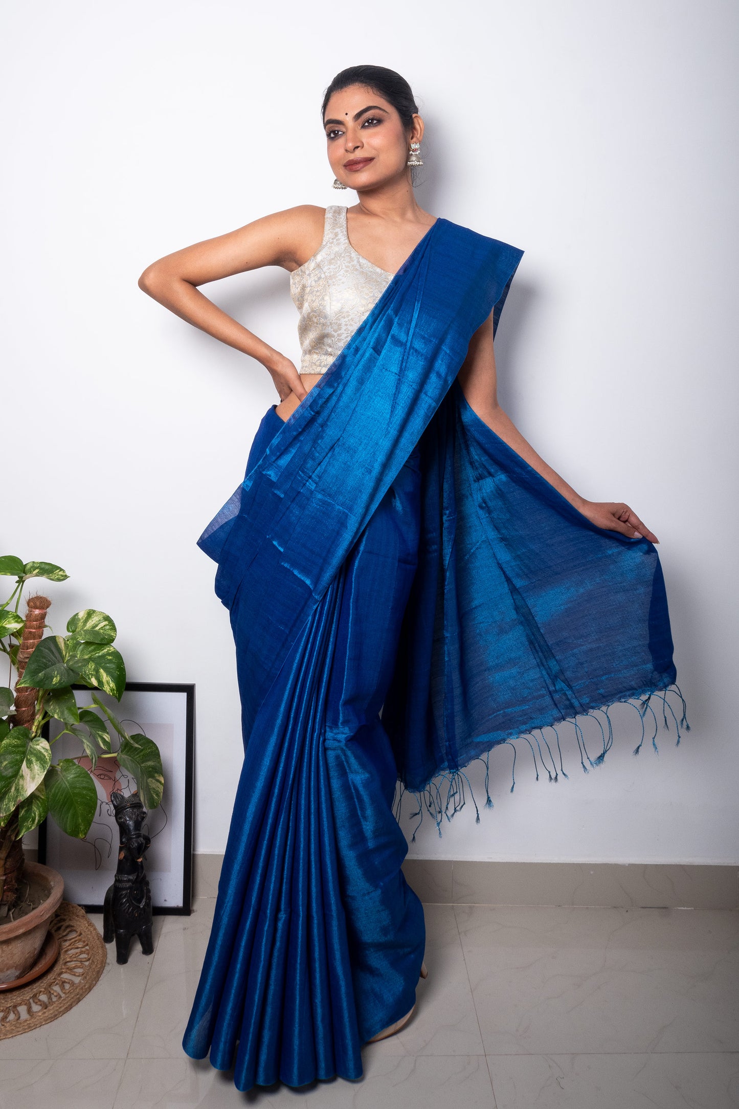 Science Blue Cotton Tissue Saree