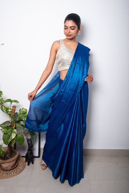 Science Blue Cotton Tissue Saree