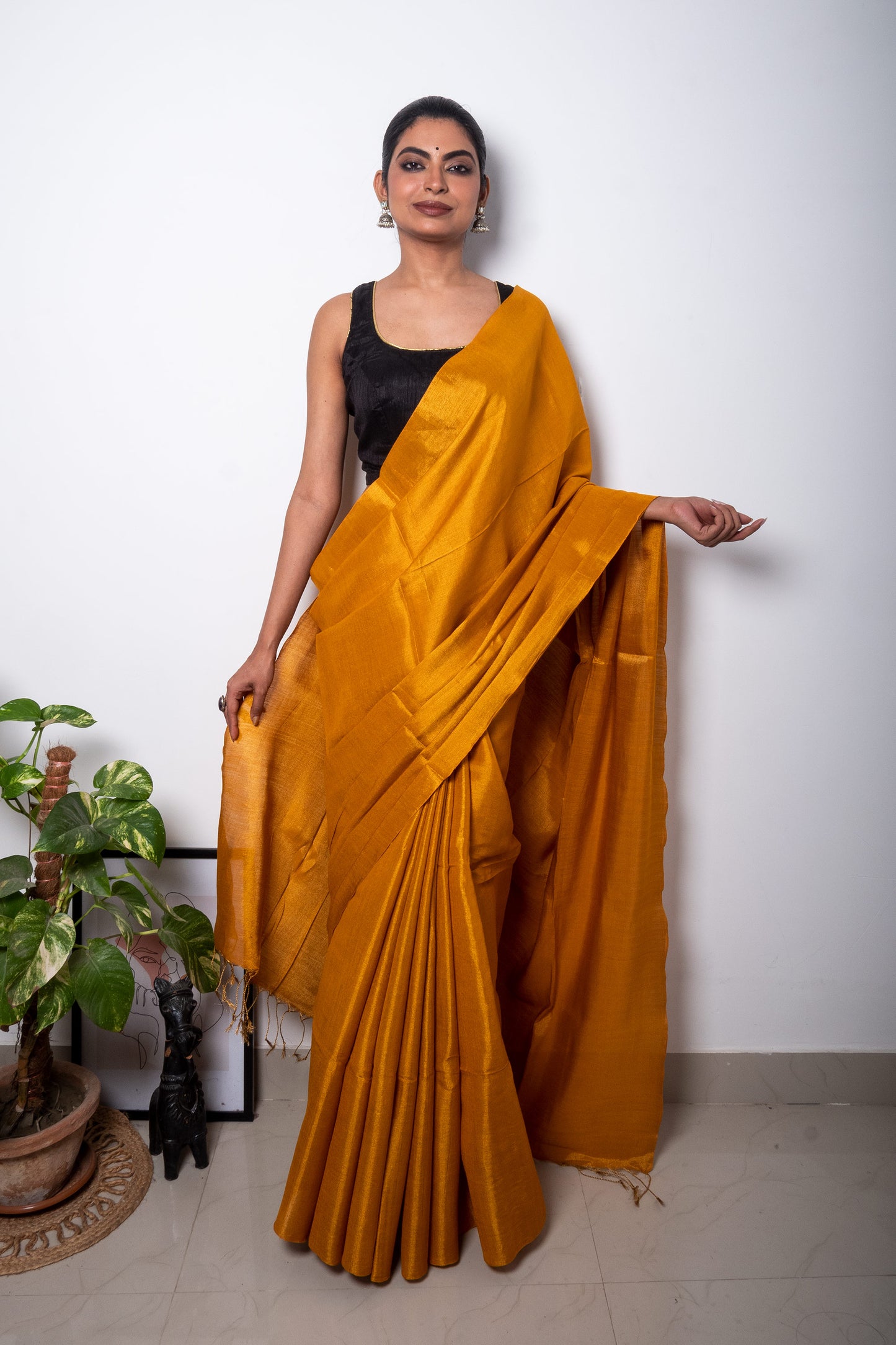 Marigold Yellow Cotton Tissue Saree