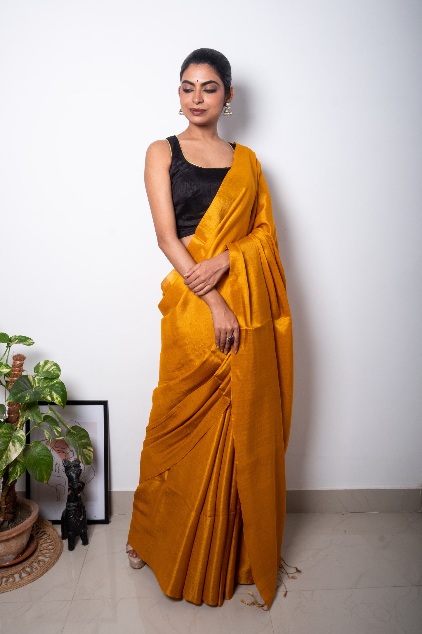 Marigold Yellow Cotton Tissue Saree