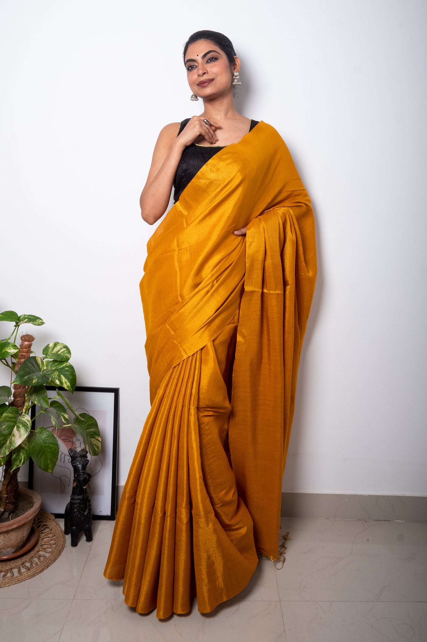 Marigold Yellow Cotton Tissue Saree