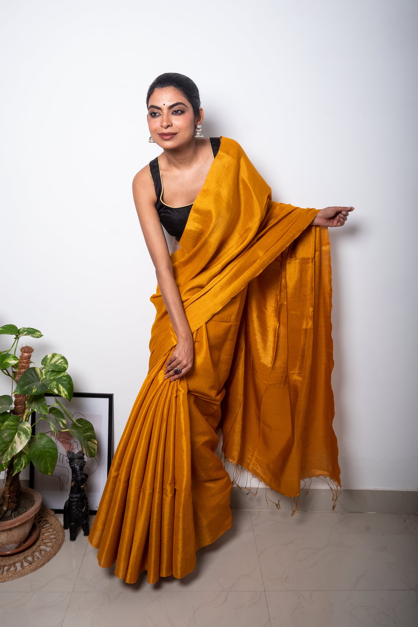 Marigold Yellow Cotton Tissue Saree