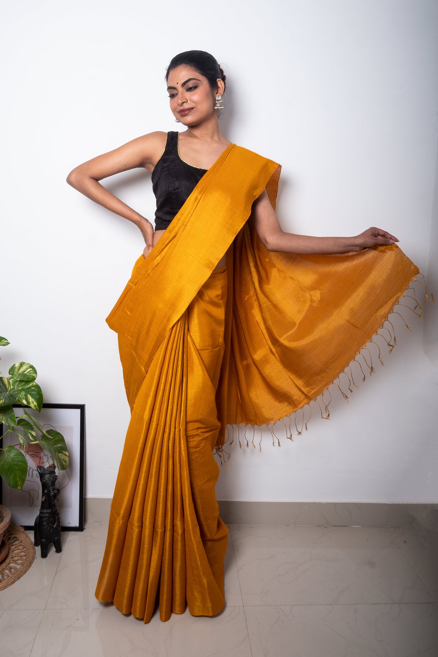 Marigold Yellow Cotton Tissue Saree