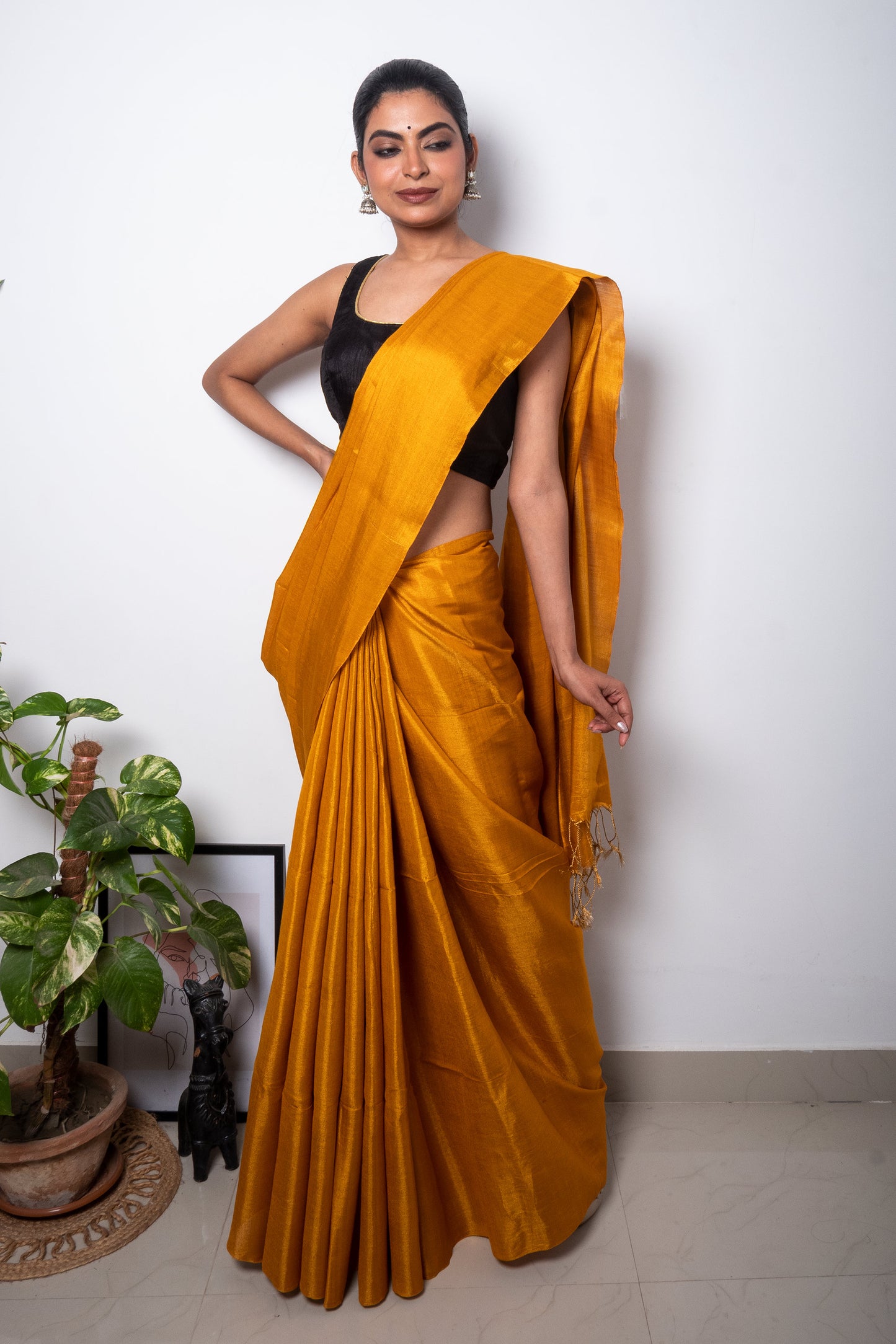 Marigold Yellow Cotton Tissue Saree