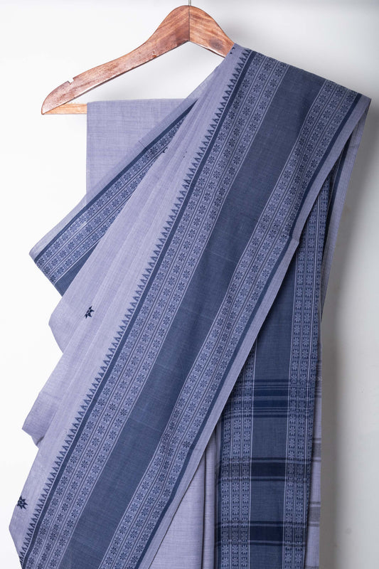 Cloudy Blue Cotton Dhaniakhali Saree with Woven Skirt Borders