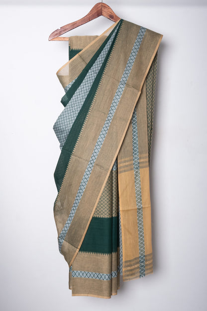 Green Beige Cotton Dhaniakhali Woven Naksha Saree