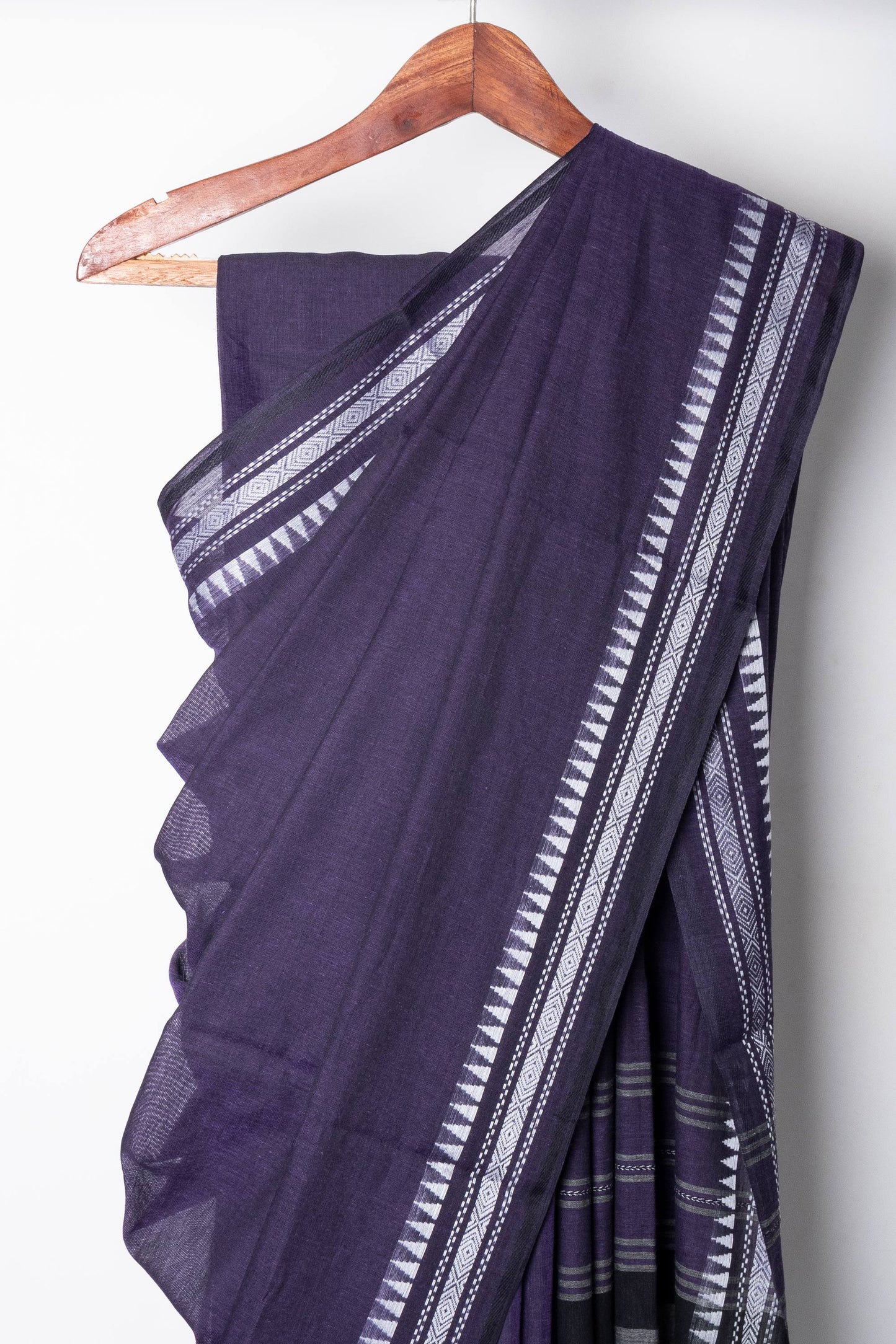 Indigo Cotton Dhaniakhali Saree with White Thin Borders