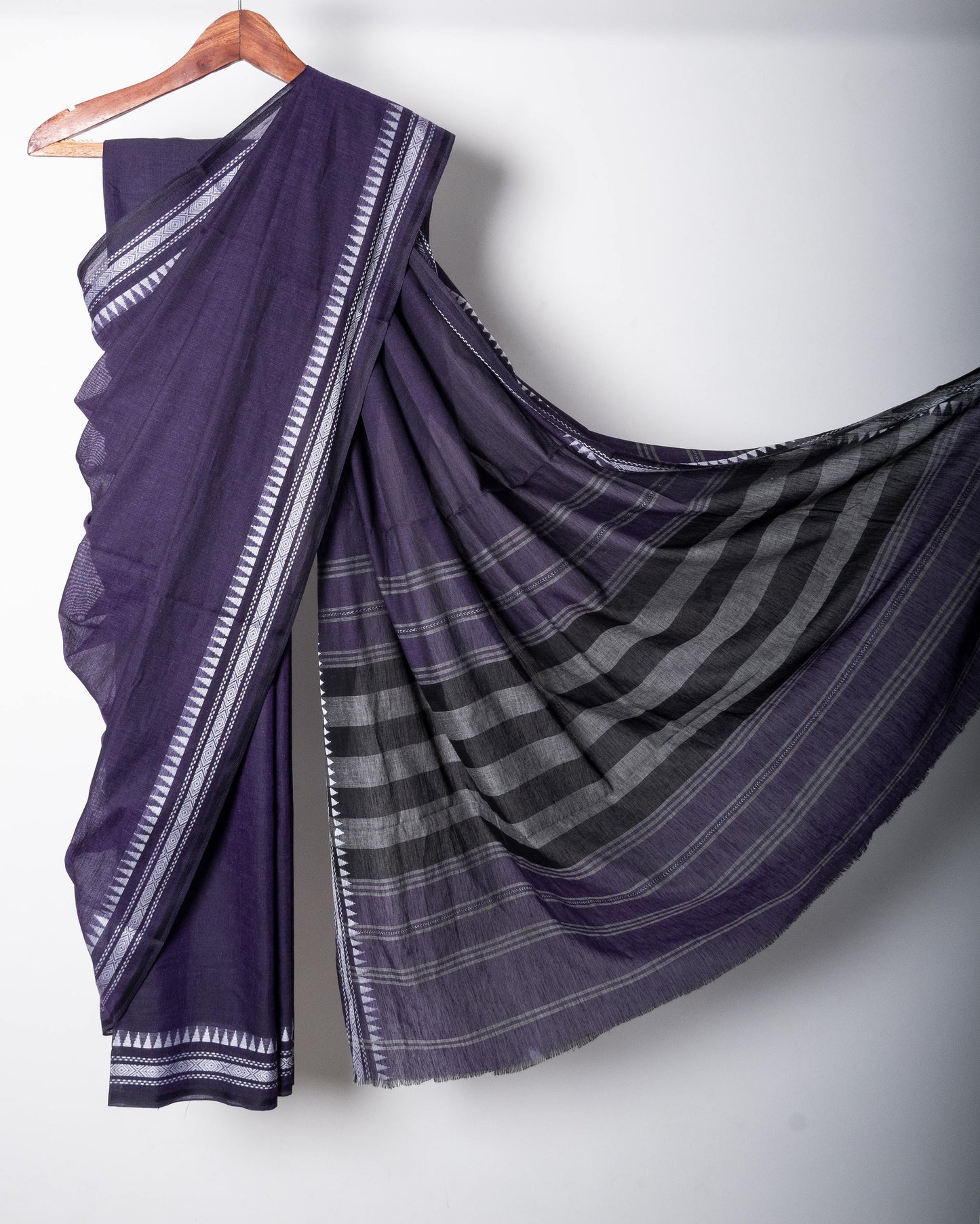 Indigo Cotton Dhaniakhali Saree with White Thin Borders